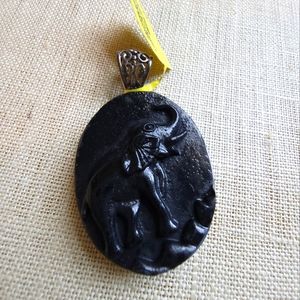Black Shungite Elephant Pendant in Sterling Silver